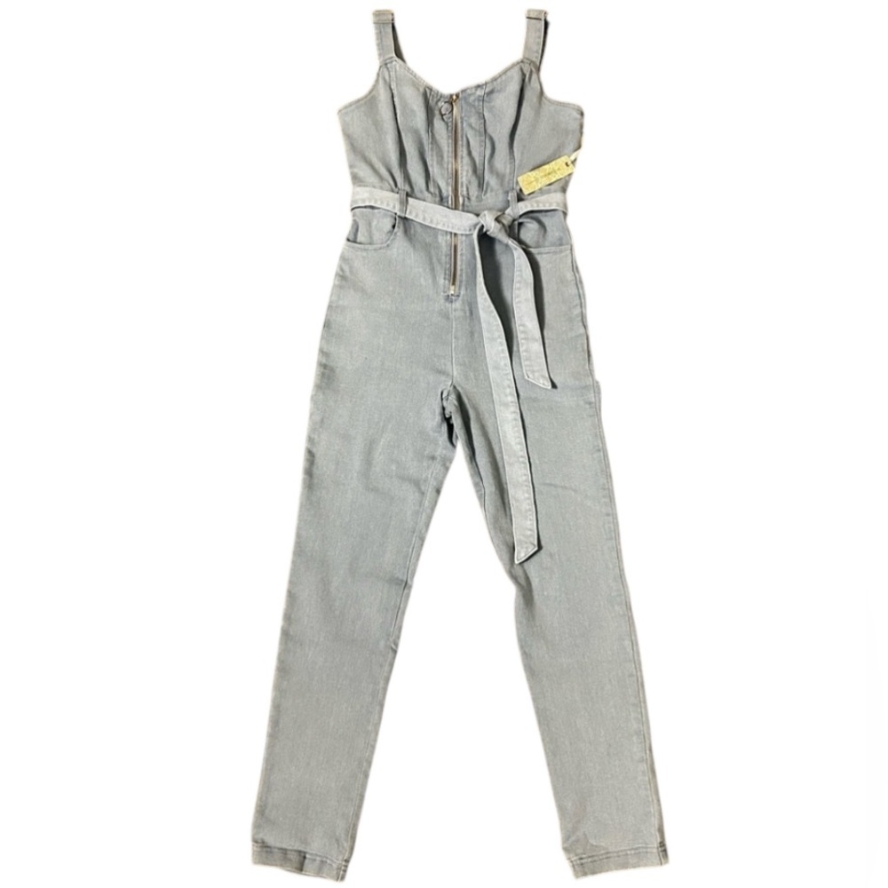 IRIS Basic Womens Denim Jumpsuit Blue Size M Belted Casual One Piece - Picture 2 of 16